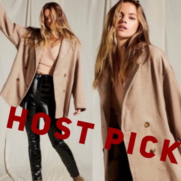 🎉HP🎉. Free People Hannah Oversized Slouchy Blazer / Pea Coat in Camel - Picture 2 of 16